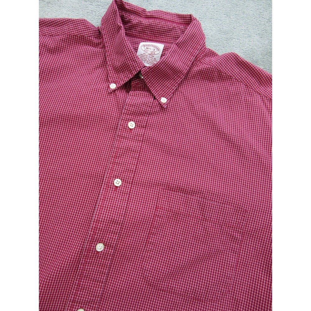 Brooks Brothers Shirt Men's Sz. 16.5 -3 Plaid Red Long Sleeve Buttoned Down
